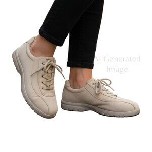 Totters AURORA T2500-137 Beige Removable Footbed Lace Up Walking Shoes Sz 6.5 M